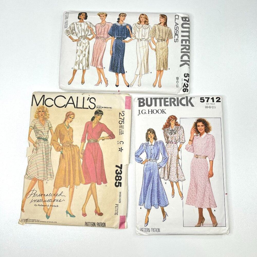Lot of 3 Vintage 1980s Dress Sewing Pattens 6-8-10-12